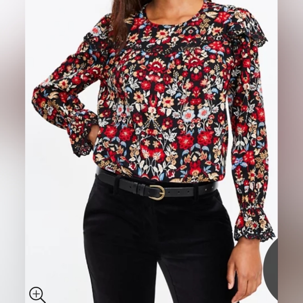 5/$25 Forest Ruffle Scalloped Yoke Top